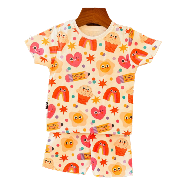 ست راحتی تیشرت و شلوارک بچگانه طرح مداد رنگی